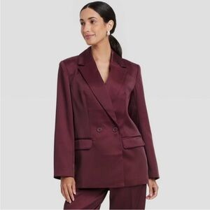 A New Day Women's Structured Satin Blazer Burgundy S NWOT